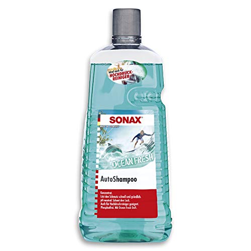 SONAX AutoShampoo Konzentrat Ocean-Fresh (2 Liter) durchdringt und löstr Schmutz gründlich, ohne Angreifen der Wachs-Schutzschicht | Art-Nr. 03255410