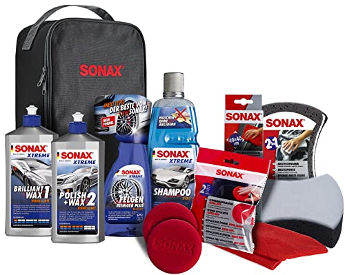SONAX XTREME Autopflege Set inkl. Tasche (8-teilig); Autoreinigungs- & Pflegeset für den Fahrzeug-Außenbereich (Lack & Felgen), Art-Nr. 07615410